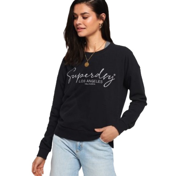 Superdry Tops - Superdry Los Angeles  “Alice” Black Crewneck Sweatshirt, cozy cotton blend 🖤
